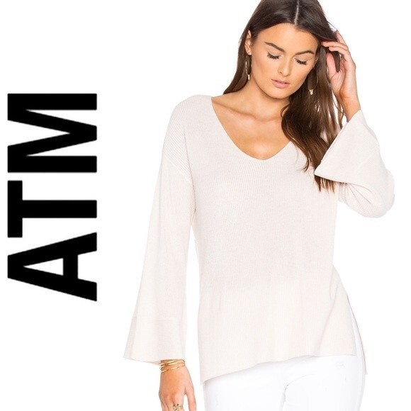 ATM ANTHONY THOMAS MELILLO V-neck Hi-lo Sweater In Blush Pink XS Revolve - Picture 1 of 15